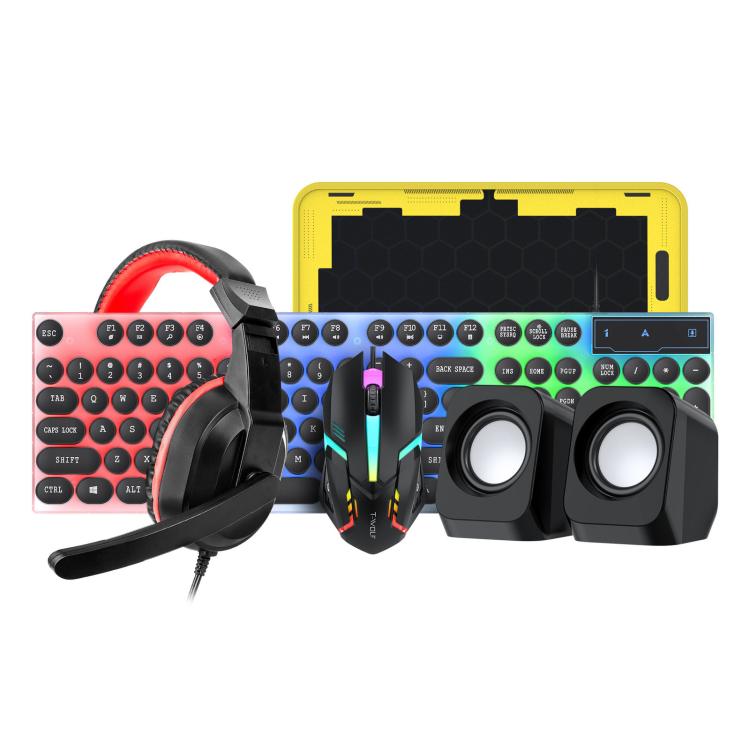 T-WOLF 5-In-1 PC Gaming Bundle Included Backlit Keyboard, Wired Mouse, Headset, Speakers And Mouse Pad