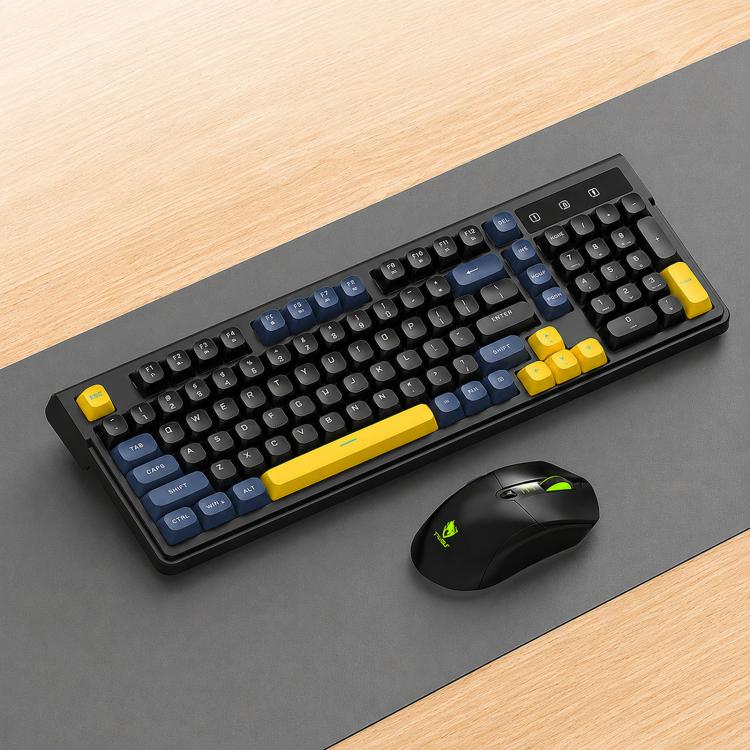 T-WOLF TF300 Rechargeable Wireless Keyboard and Mouse Combo 2.4G/Bluetooth Dual Mode 98-Key Compact Keyboard with Mixed-Color Backlit
