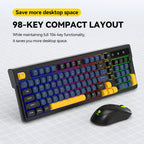 T-WOLF TF300 Rechargeable Wireless Keyboard and Mouse Combo 2.4G/Bluetooth Dual Mode 98-Key Compact Keyboard with Mixed-Color Backlit