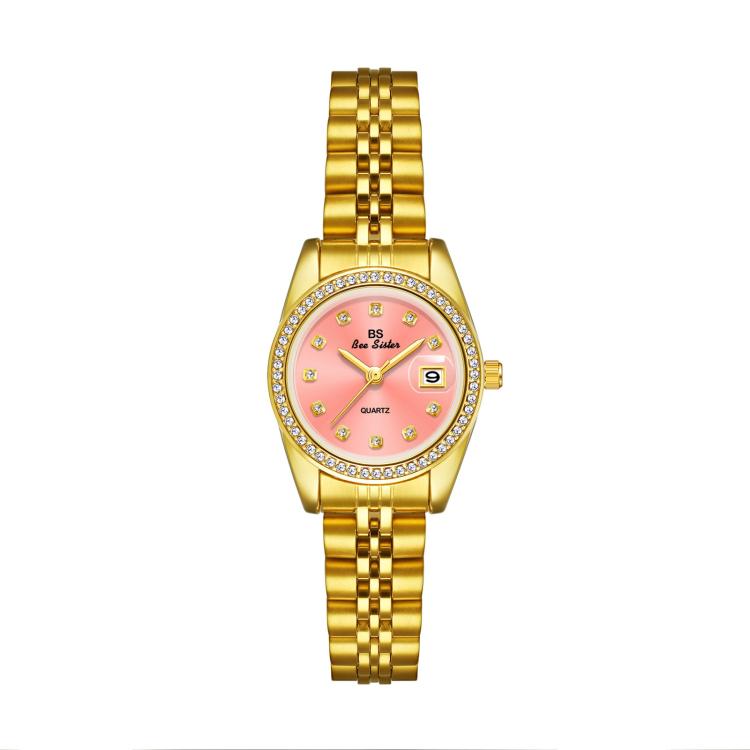 BS Bee Sister FA1787 Women Steel Band Dress Watch Rhinestone Bezel Analog Wristwatch with Date Calendar