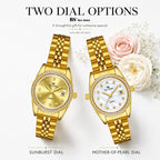 BS Bee Sister FA1787 Women Steel Band Dress Watch Rhinestone Bezel Analog Wristwatch with Date Calendar