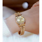 BS Bee Sister FA1787 Women Steel Band Dress Watch Rhinestone Bezel Analog Wristwatch with Date Calendar