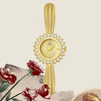 BS Bee Sister FA1833 Women Jewelry Bracelet Watch Vintage Floral Rhinestone Bezel Analog Wristwatch with Woven Mesh Band