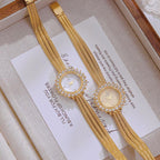 BS Bee Sister FA1833 Women Jewelry Bracelet Watch Vintage Floral Rhinestone Bezel Analog Wristwatch with Woven Mesh Band