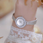 BS Bee Sister FA1833 Women Jewelry Bracelet Watch Vintage Floral Rhinestone Bezel Analog Wristwatch with Woven Mesh Band