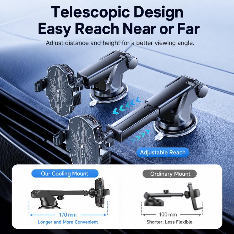 Car Phone Cooler Mount with Suction Cup & Telescopic Arm Semiconductor Cooling Holder with RGB, H5-C12