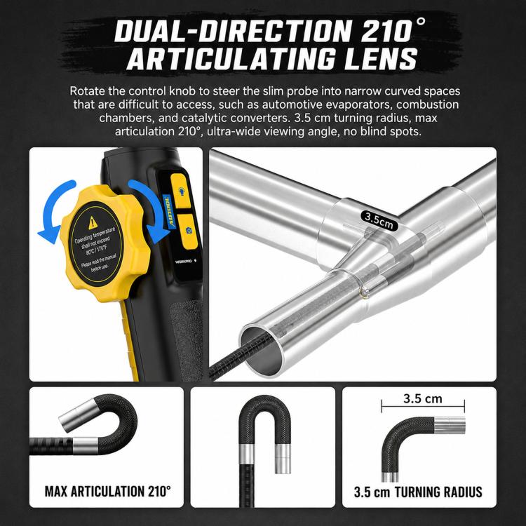 AUTOOL SVB302 Smart Steering Endoscope 1080P Waterproof Probe For Carbon Deposit Inspection Inside Cylinders, SVB302