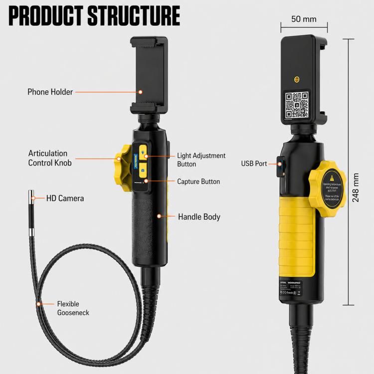 AUTOOL SVB302 Smart Steering Endoscope 1080P Waterproof Probe For Carbon Deposit Inspection Inside Cylinders, SVB302