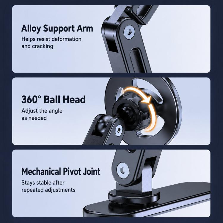 Car Phone Mount with Elongated Base Double-Jointed Holder for Curved Dashboard, Ring Magnetic Head, Solid Magnetic Head, Base with 17mm Ball No Magnetic Head