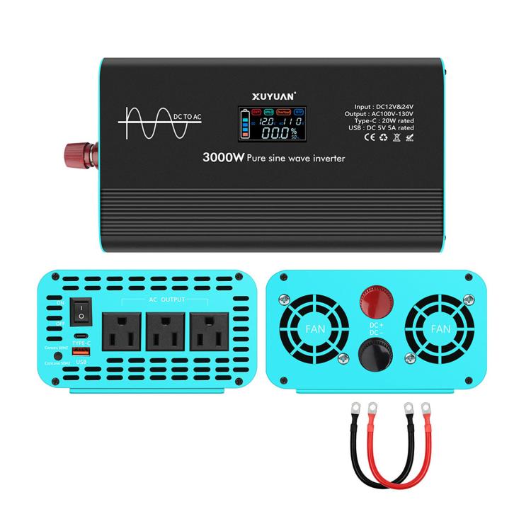 XUYUAN 12V/24V To 110V Pure Sine Wave Inverter, US Plug, 800W, 1400W, 2000W, 3000W