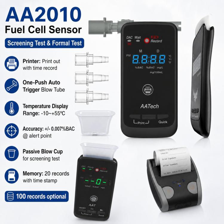 High-precision Electrochemical Alcohol Detector With Wireless Printer, EU Plug