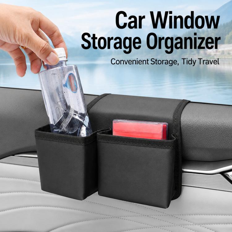 Multifunctional Car Cup Holder Foldable Window Door Side Storage Box, Oxford Fabric Black, Leather Black, Leather Grey, Leather Beige, Leather Red