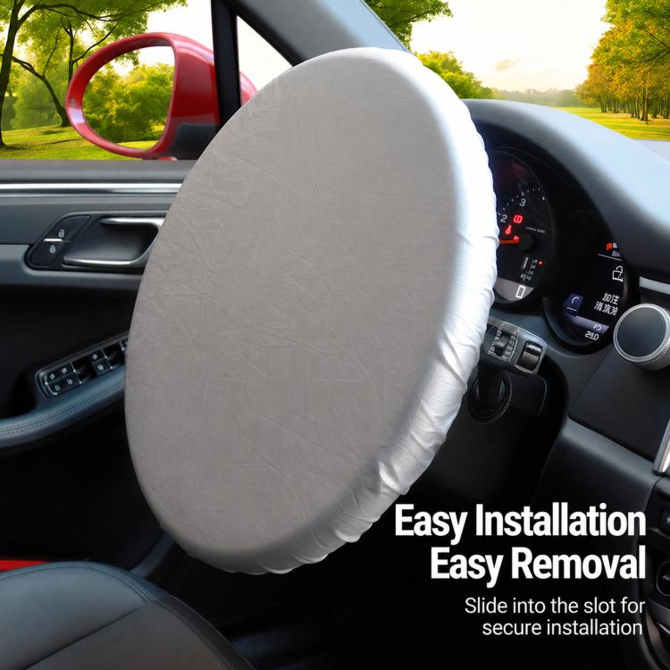 BY-1761 42cm Universal Sun Protection Heat Wheel Cover 190T Silver Coated Fabric Steering Wheel Sun Shade Cover