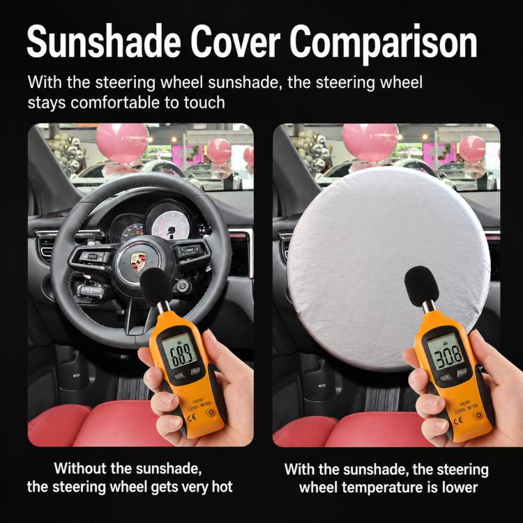 BY-1761 42cm Universal Sun Protection Heat Wheel Cover 190T Silver Coated Fabric Steering Wheel Sun Shade Cover