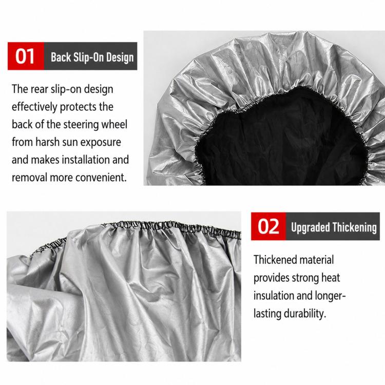 BY-1761 42cm Universal Sun Protection Heat Wheel Cover 190T Silver Coated Fabric Steering Wheel Sun Shade Cover