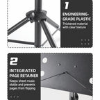 Portable Foldable Universal Music Stand Height Adjustable Sheet Music Rack For Rehearsal & Performance, Stand + Folder + Storage Bag