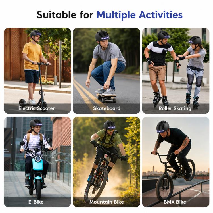 Smart Bike Helmet with Turn Signals LED Rechargeable Commuter Helmet for Electric Scooter Bicycle Skateboard