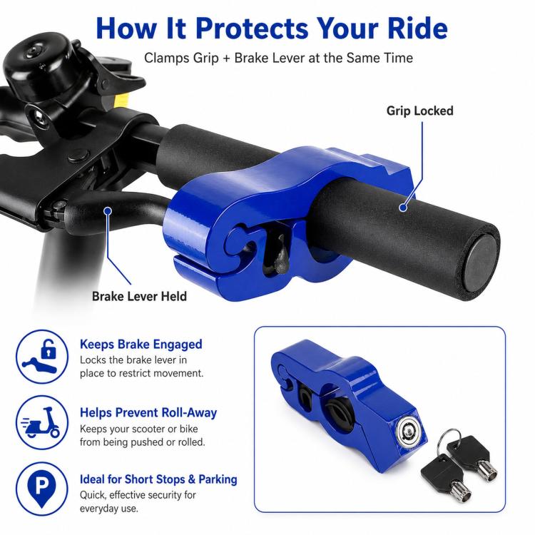 CNC Aluminum Handlebar Grip Lock Universal Anti-Theft Brake Lever Lock for Electric Scooters, Motorcycles