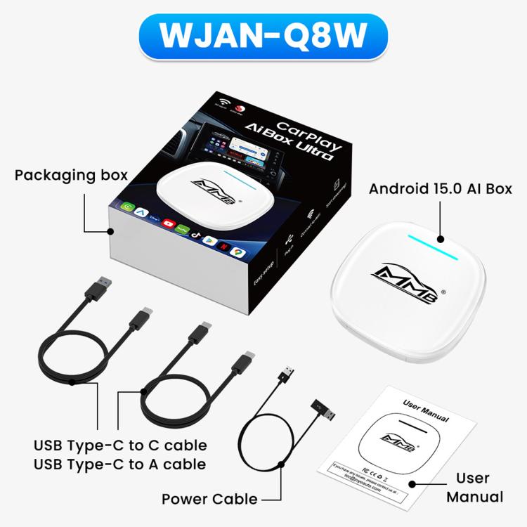 MMB WJAN-Q8W Universal Wireless CarPlay Adapter Plug-And-Play Wired To Wireless Smart Box, 8+128G Hong Kong, Macau, Taiwan+Eurasian, 8+128G 5G Hong Kong, Macau, Taiwan+Eurasian