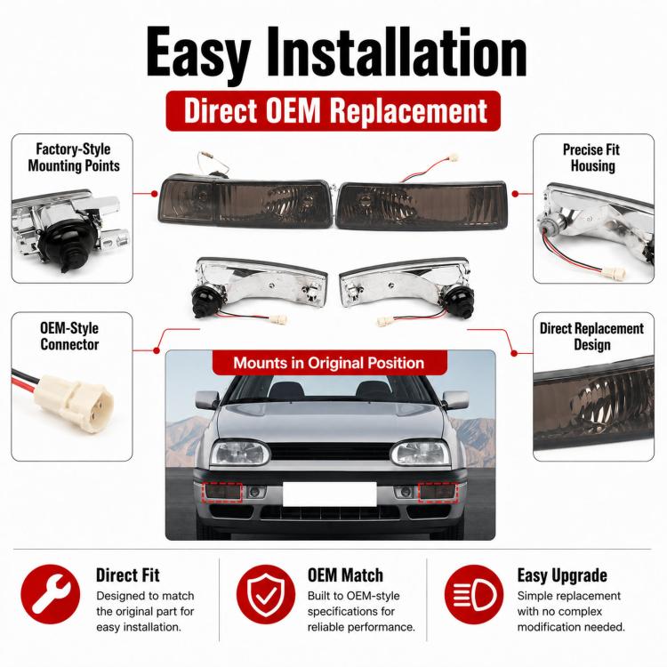 For 1992-1997 Volkswagen Golf / Jetta Front Bumper Crystal Fog Light Kit 1HM941777 / 1HM941778