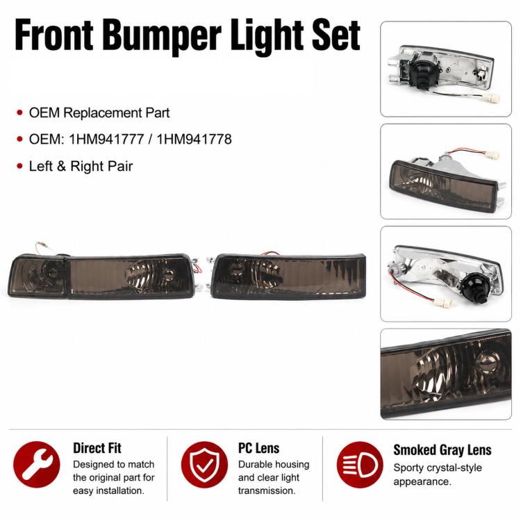 For 1992-1997 Volkswagen Golf / Jetta Front Bumper Crystal Fog Light Kit 1HM941777 / 1HM941778