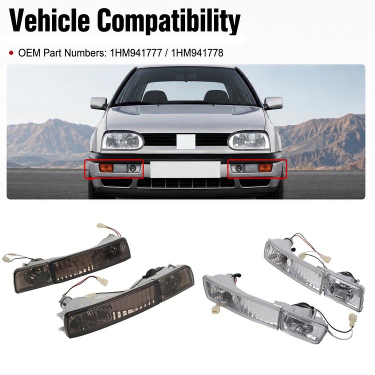 For 1992-1997 Volkswagen Golf / Jetta Front Bumper Crystal Fog Light Kit 1HM941777 / 1HM941778