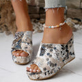 Womens Wedge Sandals Peep Toe Floral Platform Slide Slippers 10cm High Heel Summer Mules, 35, 36, 37, 38, 39, 40, 41, 42, 43