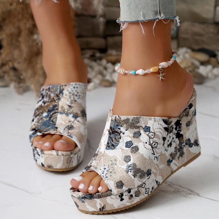 Womens Wedge Sandals Peep Toe Floral Platform Slide Slippers 10cm High Heel Summer Mules, 35, 36, 37, 38, 39, 40, 41, 42, 43