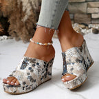Womens Wedge Sandals Peep Toe Floral Platform Slide Slippers 10cm High Heel Summer Mules, 35, 36, 37, 38, 39, 40, 41, 42, 43