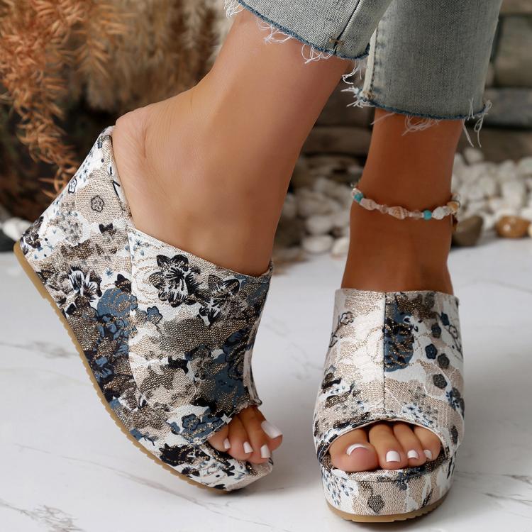 Womens Wedge Sandals Peep Toe Floral Platform Slide Slippers 10cm High Heel Summer Mules, 35, 36, 37, 38, 39, 40, 41, 42, 43