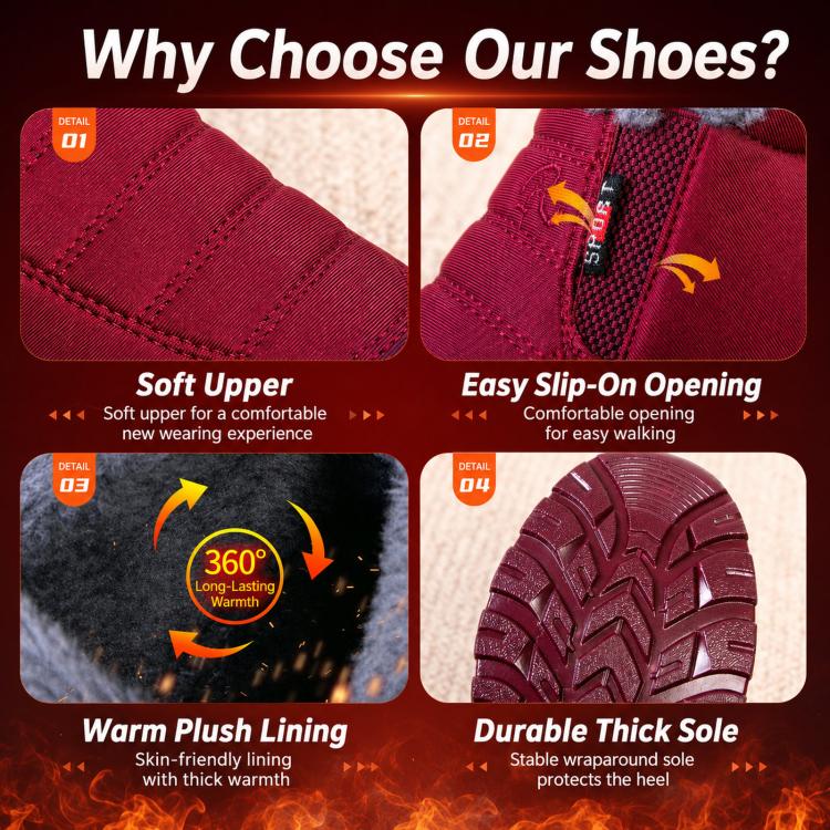 Unisex Slip On Winter Snow Boots Warm Fleece Lined Wide Toe Box Walking Shoes, 35, 36, 37, 38, 39, 40, 41, 42, 43
