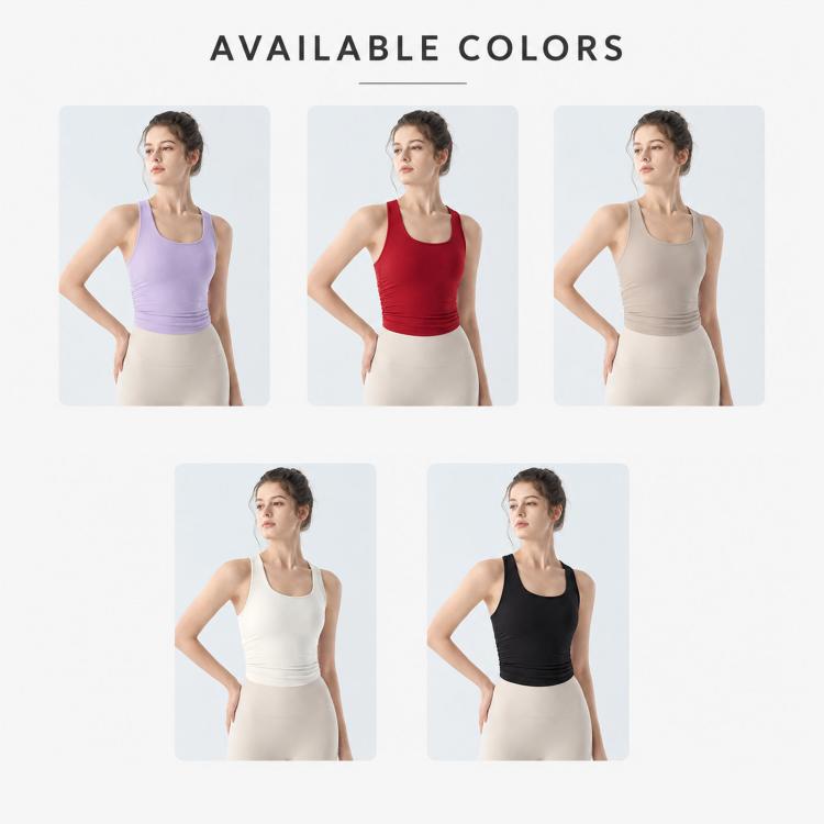 Women Integrated Square Neck Sports Tank Top Wide Strap Shock Absorbing Yoga Wear For Running, S, M, L, XL
