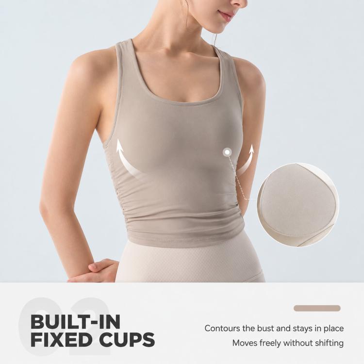 Women Integrated Square Neck Sports Tank Top Wide Strap Shock Absorbing Yoga Wear For Running, S, M, L, XL