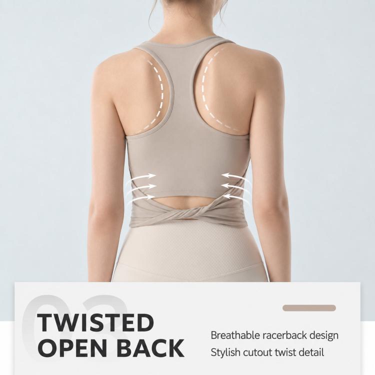Women Integrated Square Neck Sports Tank Top Wide Strap Shock Absorbing Yoga Wear For Running, S, M, L, XL