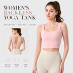 Women Sexy Backless Cami Yoga Top Summer Outer Wear Sports Vest With Padded Cups, S, M, L, XL