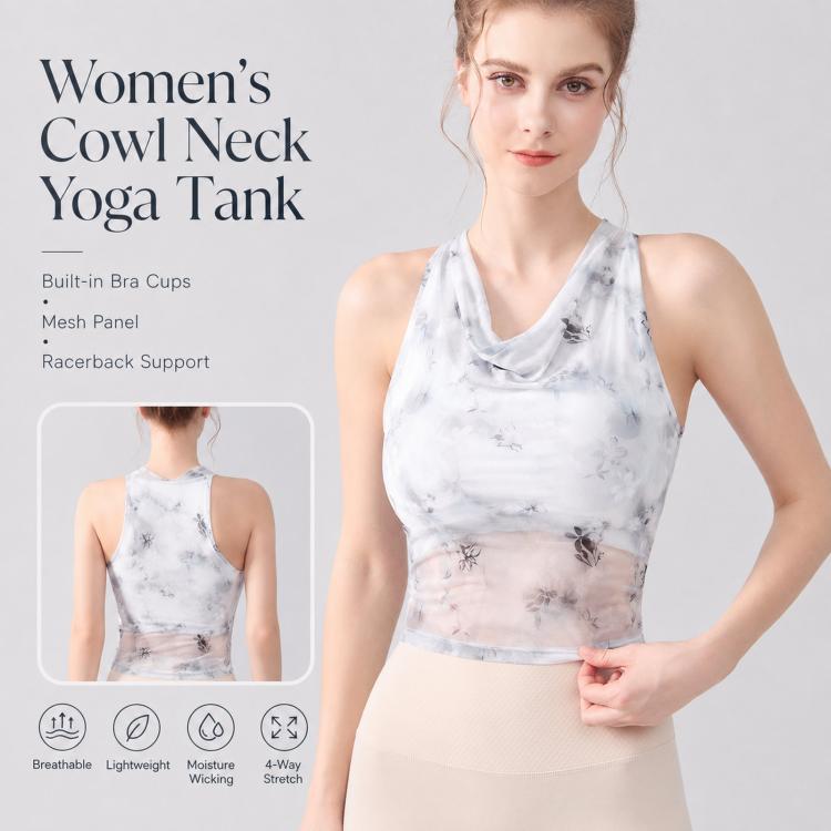 Women Outer Sports Vest With Chest Pads Cowl Neck Halter Mesh Fitness Yoga Top, S, M, L, XL