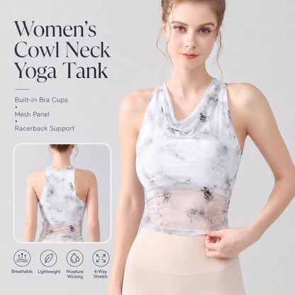Women Outer Sports Vest With Chest Pads Cowl Neck Halter Mesh Fitness Yoga Top, S, M, L, XL