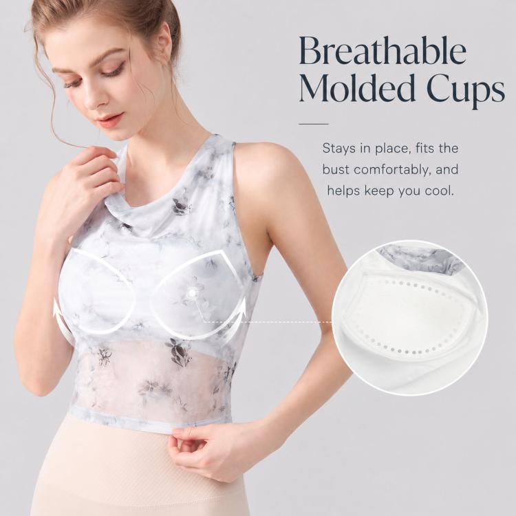 Women Outer Sports Vest With Chest Pads Cowl Neck Halter Mesh Fitness Yoga Top, S, M, L, XL
