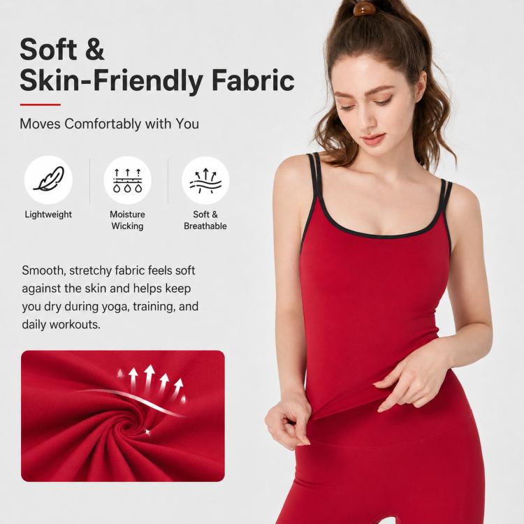 Women Fixed Cup Double Strap Cami Tank Top Shockproof Comfortable Sports Yoga Wear, S, M, L, XL
