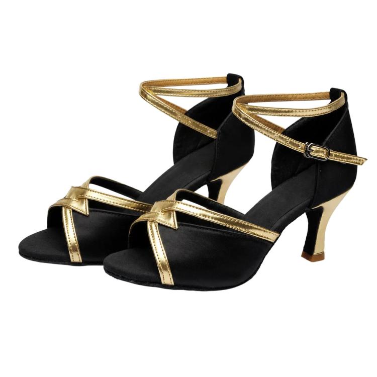 Womens Latin Dance Shoes Satin Strappy Ballroom Salsa Dancing Shoes 2-Inch Mid Heel Suede Sole Sandals, 34, 35