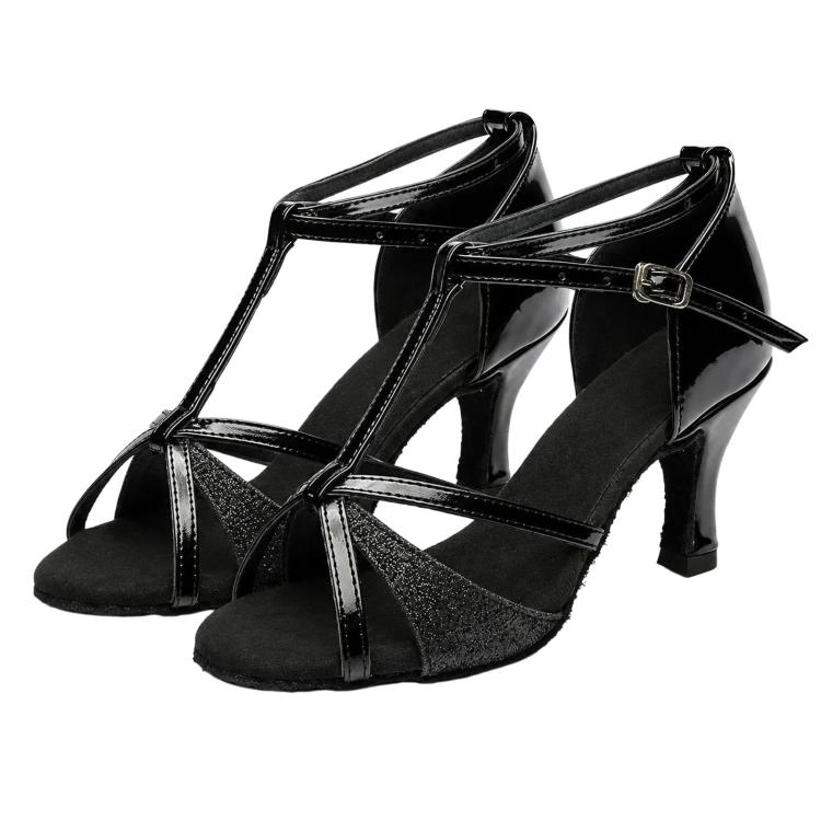 Womens Latin Dance Shoes Satin Strappy Ballroom Salsa Dancing Shoes 2-Inch Mid Heel Suede Sole Sandals, 36, 37
