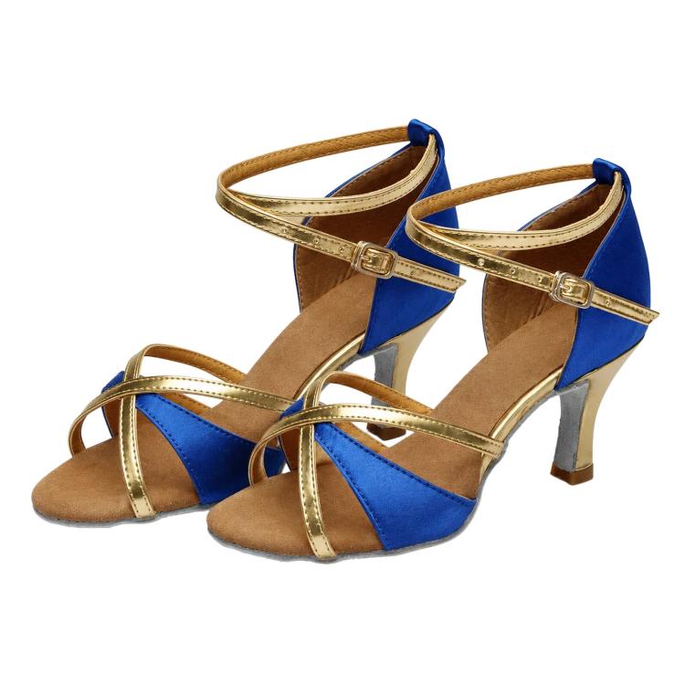 Womens Latin Dance Shoes Satin Strappy Ballroom Salsa Dancing Shoes 2-Inch Mid Heel Suede Sole Sandals, 40, 41