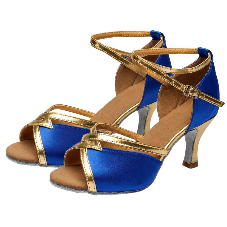 Womens Latin Dance Shoes Satin Strappy Ballroom Salsa Dancing Shoes 2-Inch Mid Heel Suede Sole Sandals, 40, 41