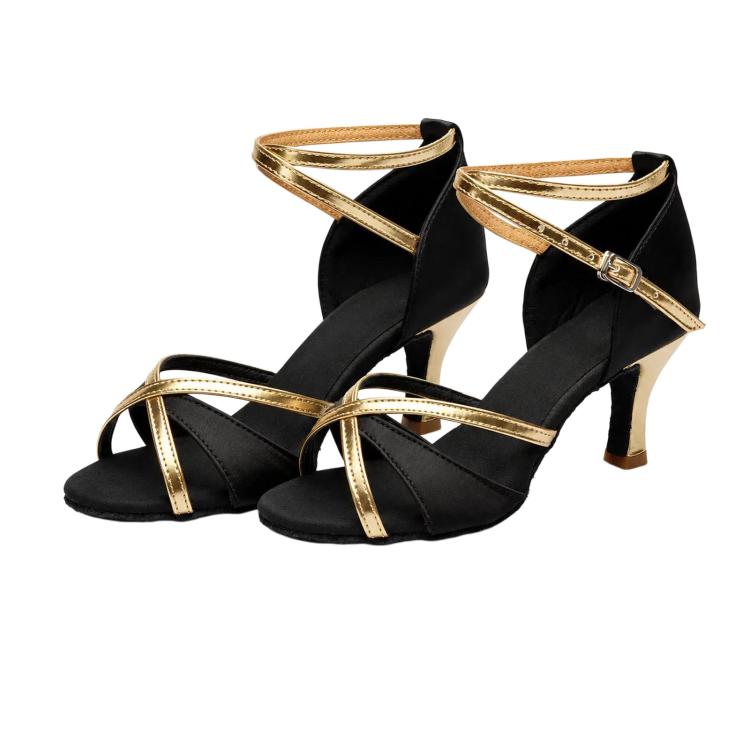 Womens Latin Dance Shoes Satin Strappy Ballroom Salsa Dancing Shoes 2-Inch Mid Heel Suede Sole Sandals, 40, 41
