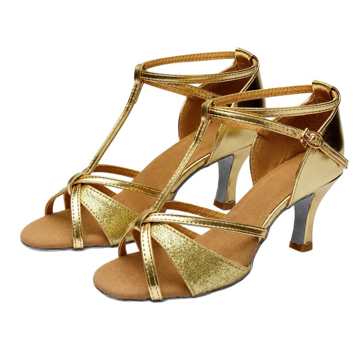 Womens Latin Dance Shoes Satin Strappy Ballroom Salsa Dancing Shoes 2-Inch Mid Heel Suede Sole Sandals, 40, 41