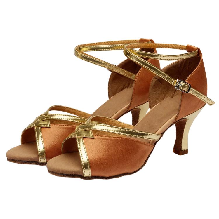 Womens Latin Dance Shoes Satin Strappy Ballroom Salsa Dancing Shoes 2-Inch Mid Heel Suede Sole Sandals, 40, 41