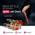 Womens Latin Dance Shoes Satin Strappy Ballroom Salsa Dancing Shoes 2-Inch Mid Heel Suede Sole Sandals, 34, 35