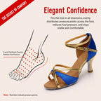 Womens Latin Dance Shoes Satin Strappy Ballroom Salsa Dancing Shoes 2-Inch Mid Heel Suede Sole Sandals, 38, 39