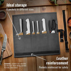 Canvas Roll Bag With 6 Pockets BBQ Knife Utensil Holder Camping Tool Organizer