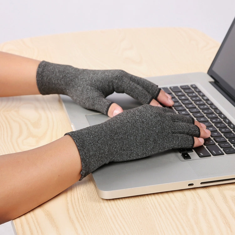 A Pair Sports Breathable Health Care Half Finger Gloves Rehabilitation Training Arthritis Pressure Gloves, Gray S, Black Fiber S, Hemp Gray Dispensing S, Gray M, Black Fiber M, Hemp Gray Dispensing M, Gray L, Black Fiber L, Hemp Gray Dispensing L